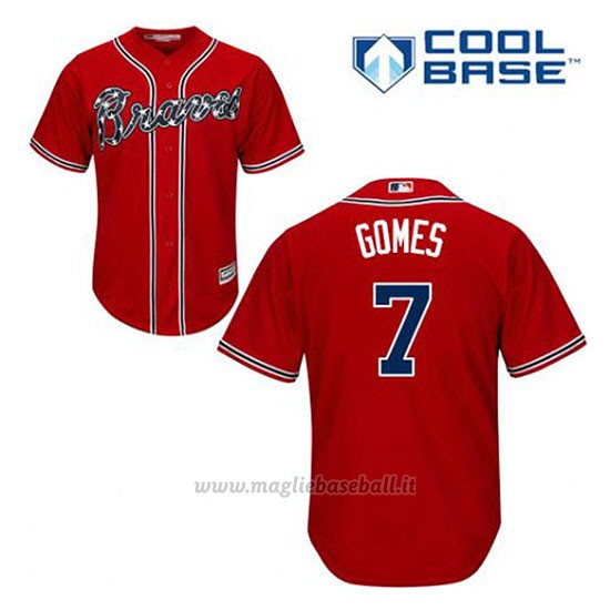 Maglia Baseball Uomo Atlanta Braves 7 Jonny Gomes Rosso Alterner Cool Base